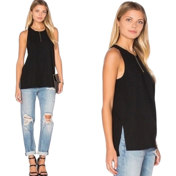VINCE Bonded Crepe Sleeveless Top Relaxed Fit Elevated Basic Blouse Black Small - Picture 2 of 9